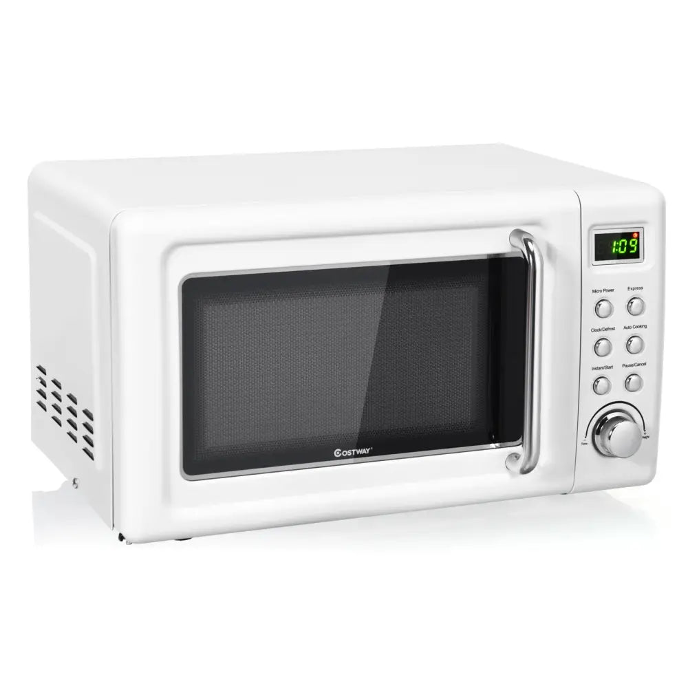 700W Retro Countertop Microwave Oven with 5 Micro Power and Auto Cooking Function-White - White - Toaster Ovens