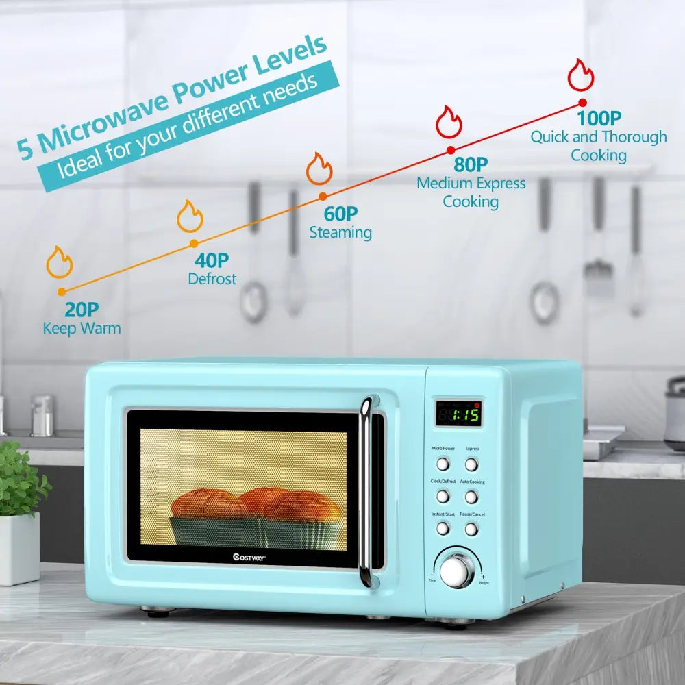 700W Retro Countertop Microwave Oven with 5 Micro Power and Auto Cooking Function-Green - Green - Toaster Ovens