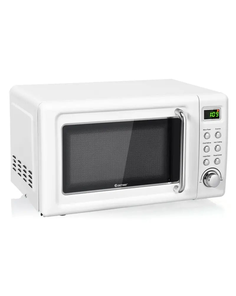 700W Retro Countertop Microwave Oven with 5 Micro Power and Auto Cooking Function-White - White - Toaster Ovens