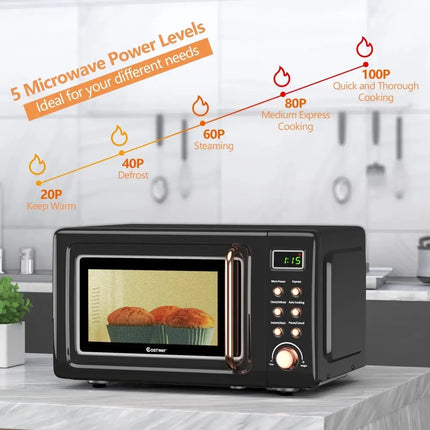 700W Retro Countertop Microwave Oven with 5 Micro Power and Auto Cooking Function-Golden Costway