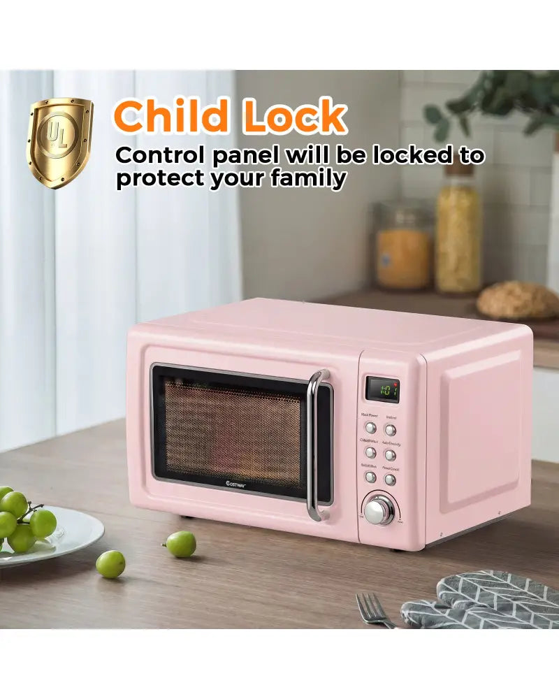 700W Retro Countertop Microwave Oven with 5 Micro Power and Auto Cooking Function-Pink - Pink - Toaster Ovens