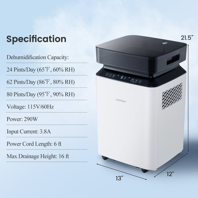 70/90 Pint 4500/6000 Sq. Ft Dehumidifier with Continuous and Auto Mode-70 Pints