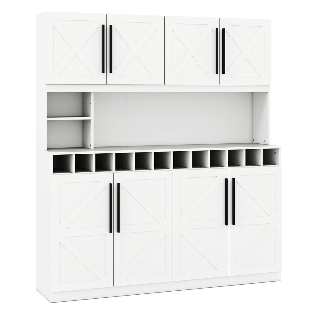 70 Inch Farmhouse Pantry Cabinet Kitchen Buffet Hutch with 4 Cabinets and 2 Open Shelves-White