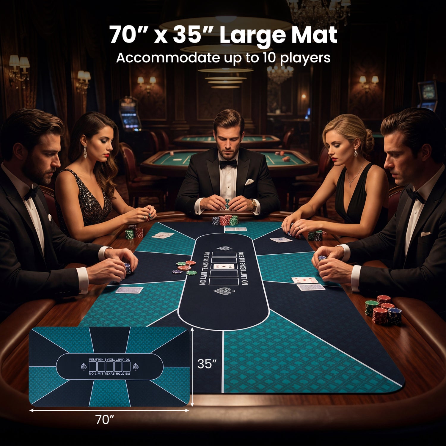 70 x 35 Inch Poker Table Top with Water-repellent Surface for 10-Player-Green