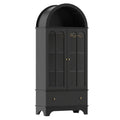 71.5 Inch Arched Cabinet 5-Tier with Tempered Glass Doors and Wine Rack-Black - Black - Sideboards Cabinets & Buffets