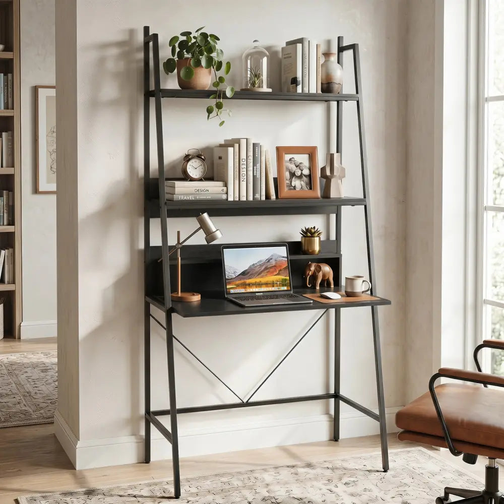 71€ High Freestanding Laptop Desk with Open Shelves for Living Room Bedroom Study-Black - Black - Laptop Tables &