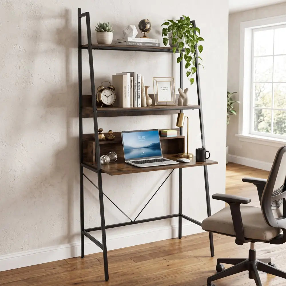 71€ High Freestanding Laptop Desk with Open Shelves for Living Room Bedroom Study-Brown - Brown - Laptop Tables &