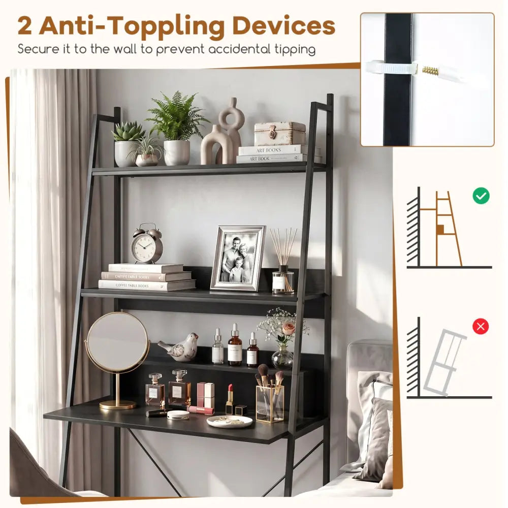 71€ High Freestanding Laptop Desk with Open Shelves for Living Room Bedroom Study-Black - Black - Laptop Tables &