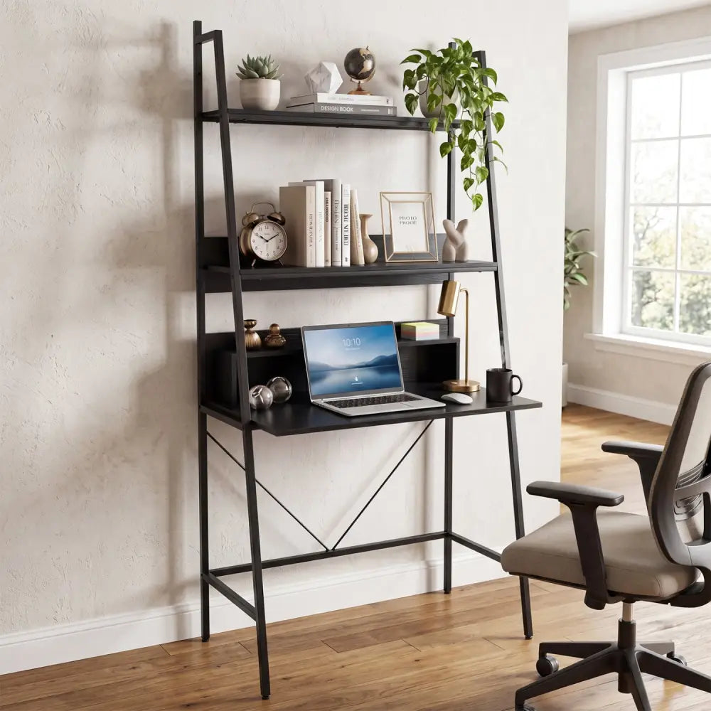 71€ High Freestanding Laptop Desk with Open Shelves for Living Room Bedroom Study-Black - Black - Laptop Tables &