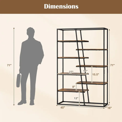 71-Inch 7-Tier Industrial Etagere Bookcase with Heavy-duty Metal Frame-Rustic Brown - Rustic Brown - Bookcases