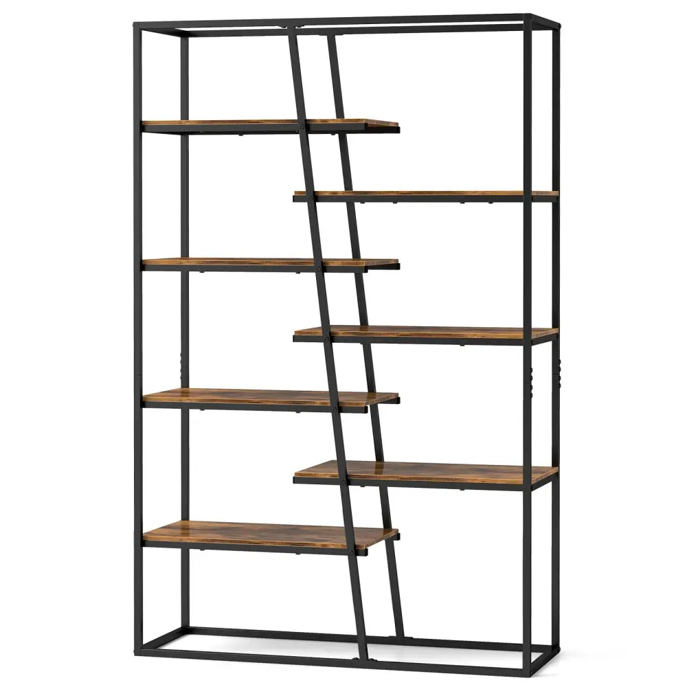 71-Inch 7-Tier Industrial Etagere Bookcase with Heavy-duty Metal Frame-Rustic Brown - Rustic Brown - Bookcases