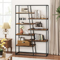 71-Inch 7-Tier Industrial Etagere Bookcase with Heavy-duty Metal Frame-Rustic Brown - Rustic Brown - Bookcases