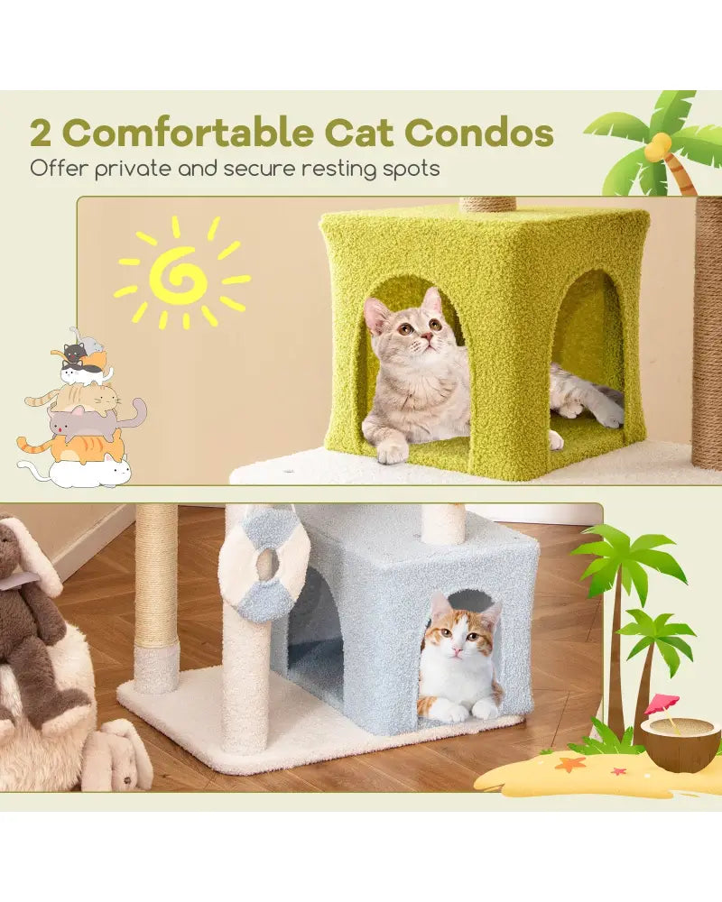 71 Inch Cat Tree Multi-Level Aesthetic Beach-Themed Kitten Tower-Colorful - Multicolor - Cat Trees Condos & Scratchers