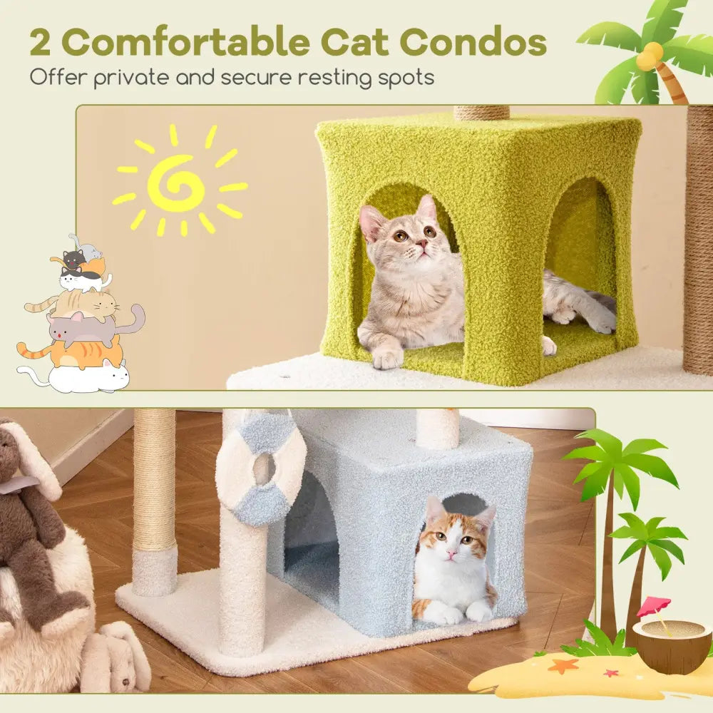 71 Inch Cat Tree Multi-Level Aesthetic Beach-Themed Kitten Tower-Colorful - Multicolor - Cat Trees Condos & Scratchers