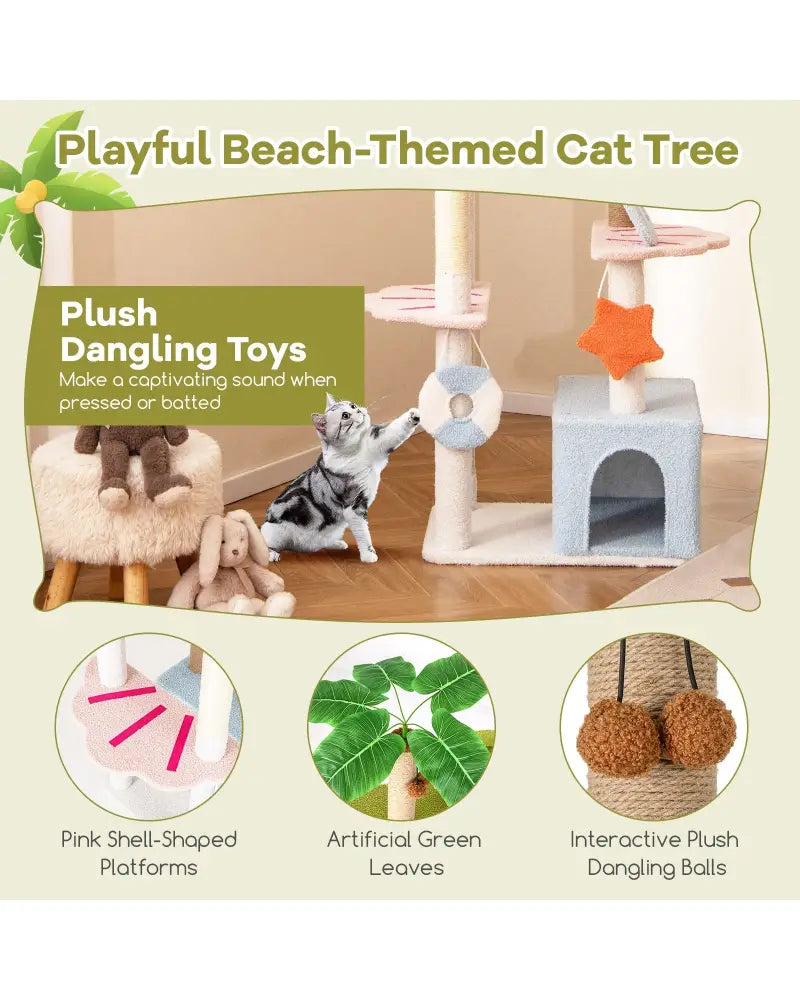 71 Inch Cat Tree Multi-Level Aesthetic Beach-Themed Kitten Tower-Colorful - Multicolor - Cat Trees Condos & Scratchers