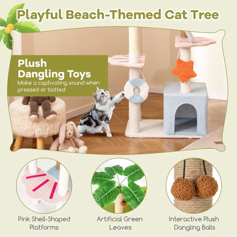 71 Inch Cat Tree Multi-Level Aesthetic Beach-Themed Kitten Tower-Colorful - Multicolor - Cat Trees Condos & Scratchers