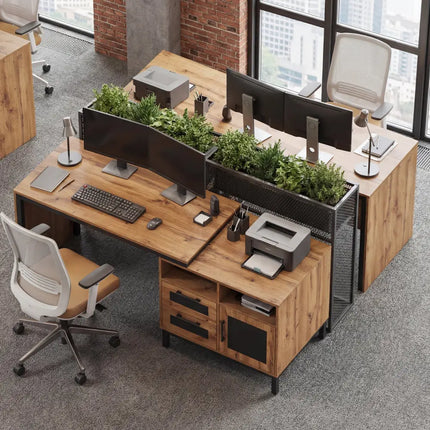 71-Inch Computer Table with Open Compartments and Drawers-Natural - Natural - Computer Desks