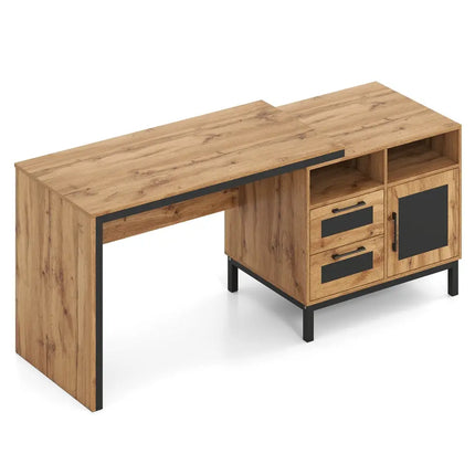 71-Inch Computer Table with Open Compartments and Drawers-Natural - Natural - Computer Desks