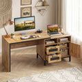 71-Inch Computer Table with Open Compartments and Drawers-Natural - Natural - Computer Desks