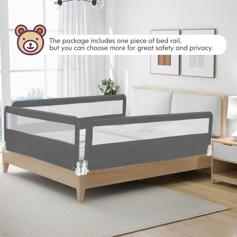 71 Inch Extra Long Swing Down Bed Guardrail with Safety Straps-Gray - Gray - Bed Rails