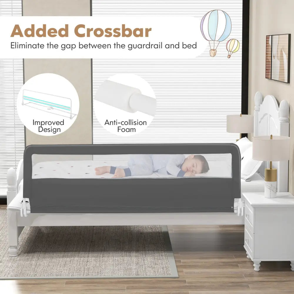 71 Inch Extra Long Swing Down Bed Guardrail with Safety Straps-Gray - Gray - Bed Rails
