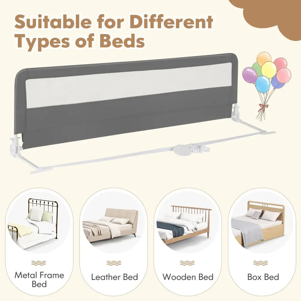 71 Inch Extra Long Swing Down Bed Guardrail with Safety Straps-Gray - Gray - Bed Rails