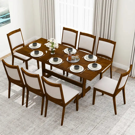 71 Inch Farmhouse Dining Table Wooden Kitchen Table for 6-8 with Rubber Wood Legs-Walnut - Walnut - Dining Tables