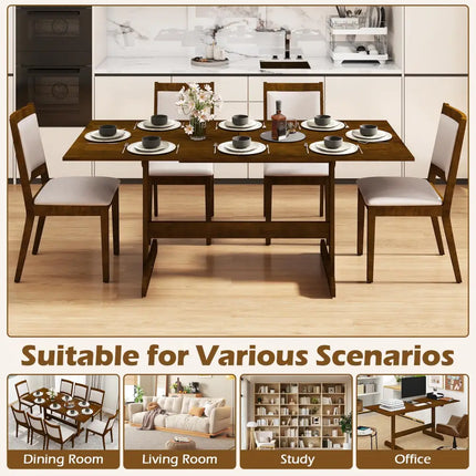 71 Inch Farmhouse Dining Table Wooden Kitchen Table for 6-8 with Rubber Wood Legs-Walnut - Walnut - Dining Tables