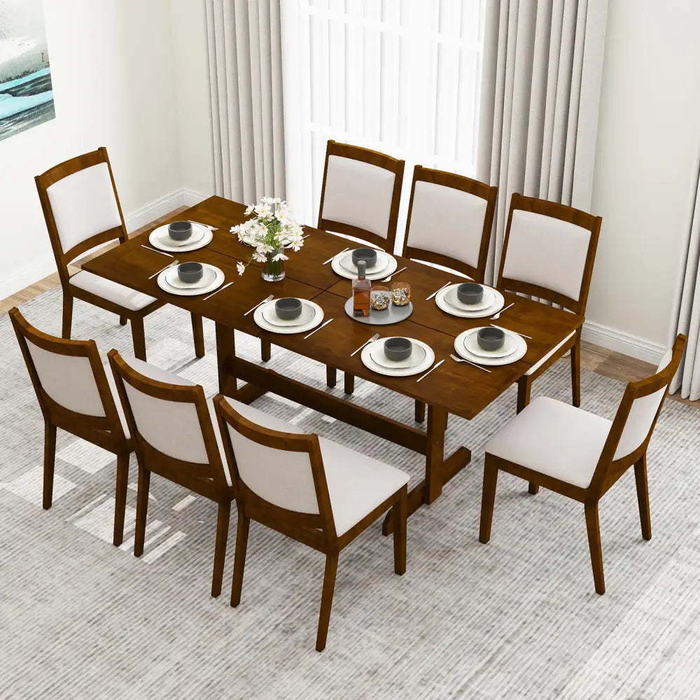 71 Inch Farmhouse Dining Table Wooden Kitchen Table for 6-8 with Rubber Wood Legs-Walnut - Walnut - Dining Tables