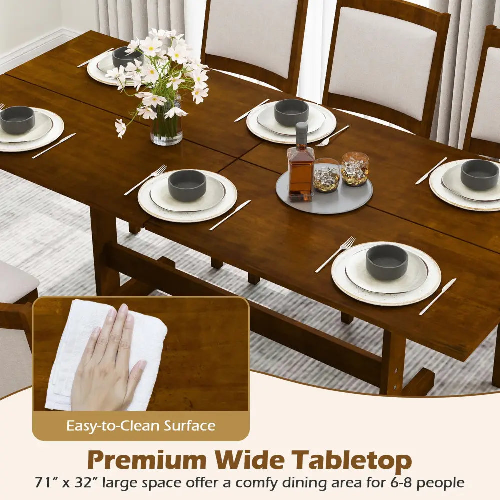 71 Inch Farmhouse Dining Table Wooden Kitchen Table for 6-8 with Rubber Wood Legs-Walnut - Walnut - Dining Tables