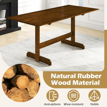 71 Inch Farmhouse Dining Table Wooden Kitchen Table for 6-8 with Rubber Wood Legs-Walnut - Walnut - Dining Tables