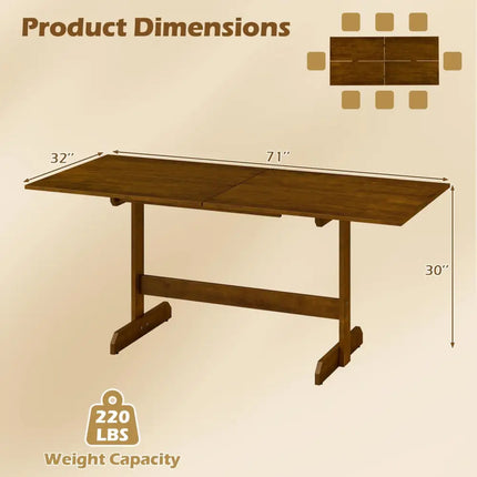 71 Inch Farmhouse Dining Table Wooden Kitchen Table for 6-8 with Rubber Wood Legs-Walnut - Walnut - Dining Tables