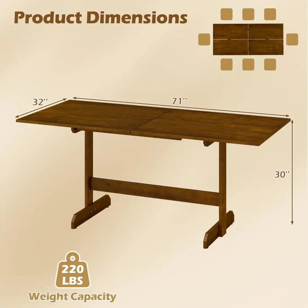 71 Inch Farmhouse Dining Table Wooden Kitchen Table for 6-8 with Rubber Wood Legs-Walnut - Walnut - Dining Tables