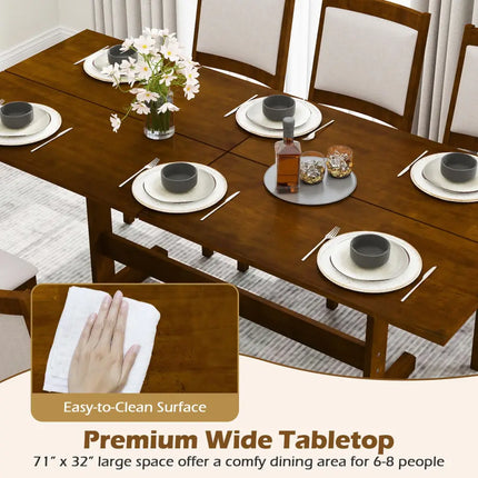 71 Inch Farmhouse Dining Table Wooden Kitchen Table for 6-8 with Rubber Wood Legs-Walnut - Walnut - Dining Tables