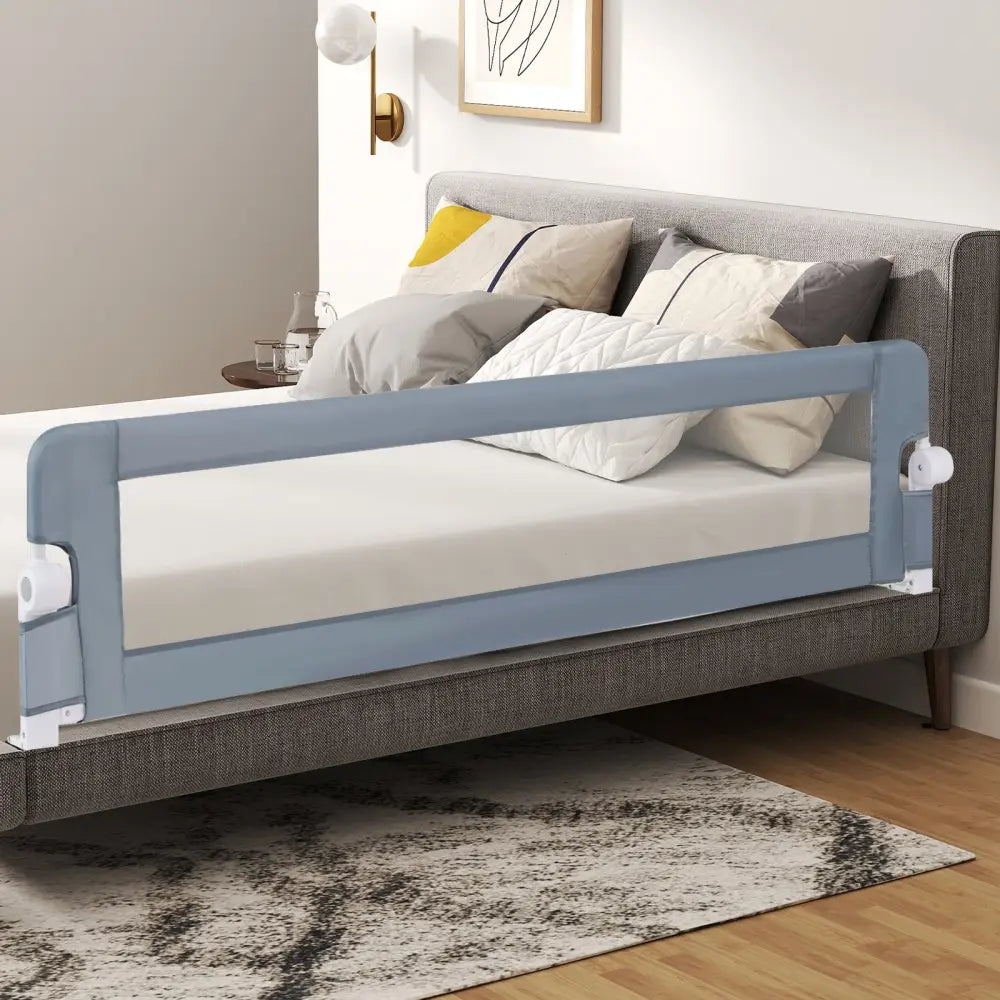 71-Inch Foldable Bed Rail Swing Down Baby Bed Guard Rail with Adjustable Safety Strap-Gray - Gray - Bed Rails