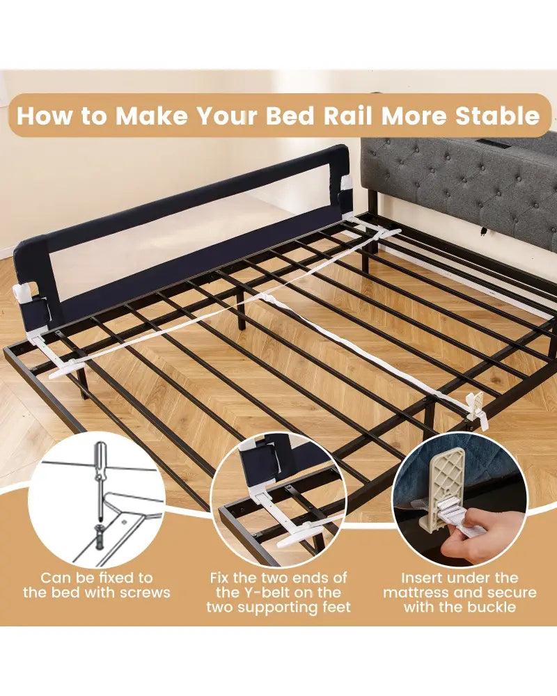 71-Inch Foldable Bed Rail Swing Down Baby Bed Guard Rail with Adjustable Safety Strap-Blue - Blue - Bed Rails