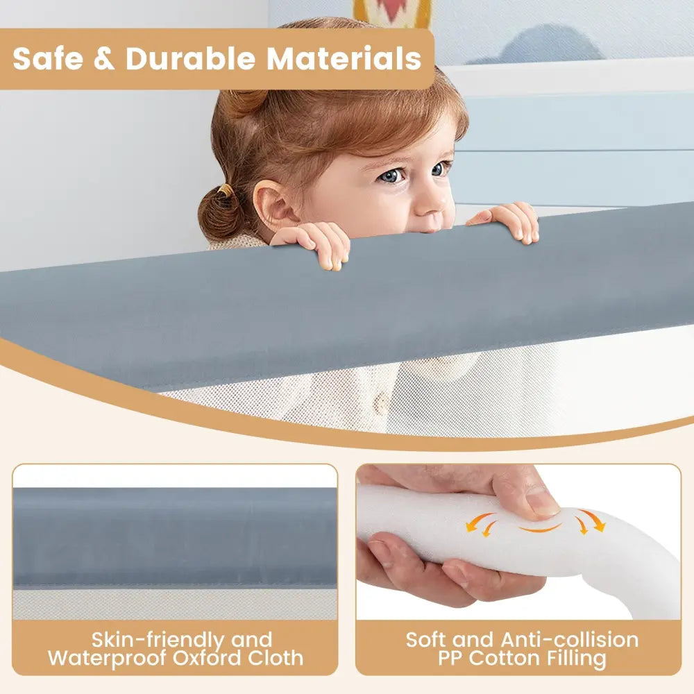 71-Inch Foldable Bed Rail Swing Down Baby Bed Guard Rail with Adjustable Safety Strap-Gray - Gray - Bed Rails