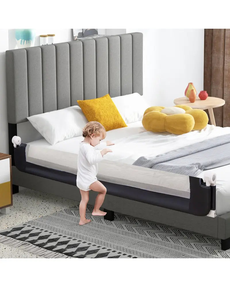 71-Inch Foldable Bed Rail Swing Down Baby Bed Guard Rail with Adjustable Safety Strap-Blue - Blue - Bed Rails