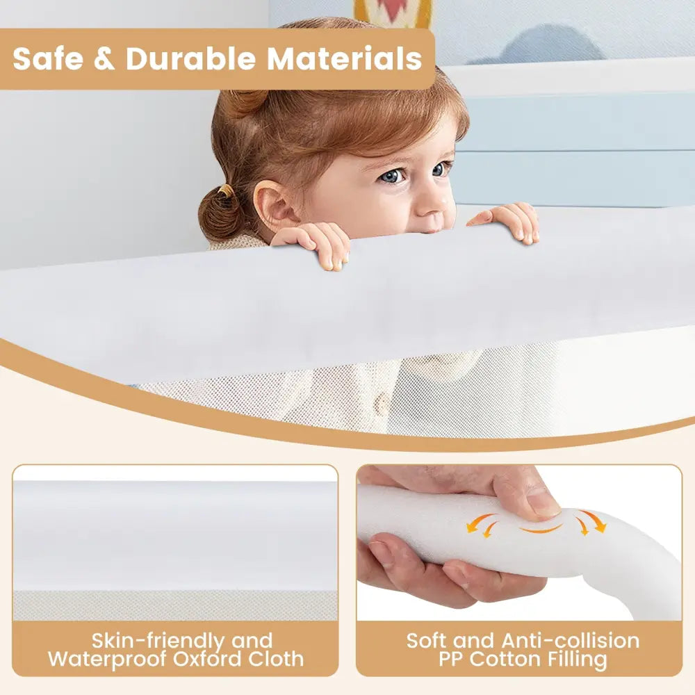 71-Inch Foldable Bed Rail Swing Down Baby Bed Guard Rail with Adjustable Safety Strap-White - White - Bed Rails