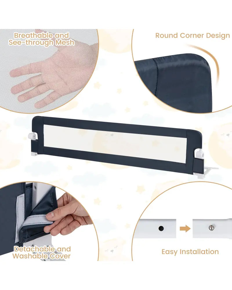 71-Inch Foldable Bed Rail Swing Down Baby Bed Guard Rail with Adjustable Safety Strap-Blue - Blue - Bed Rails