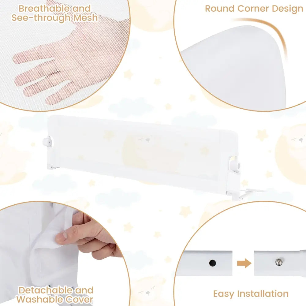 71-Inch Foldable Bed Rail Swing Down Baby Bed Guard Rail with Adjustable Safety Strap-White - White - Bed Rails
