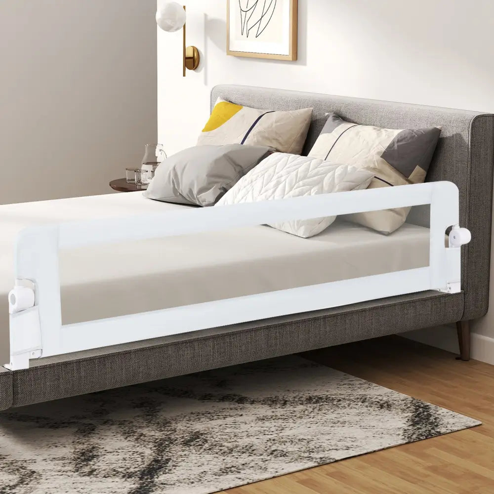 71-Inch Foldable Bed Rail Swing Down Baby Bed Guard Rail with Adjustable Safety Strap-White - White - Bed Rails