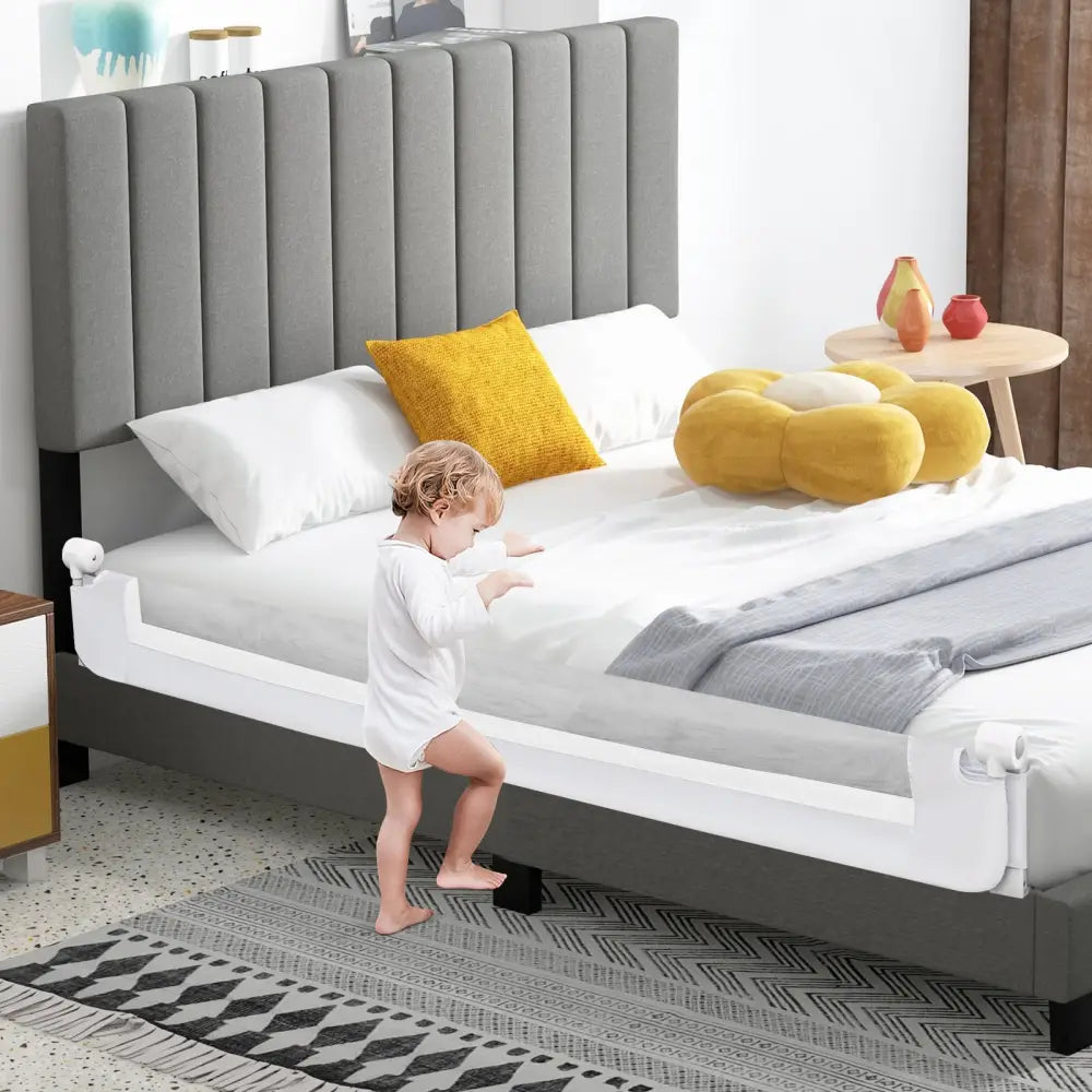 71-Inch Foldable Bed Rail Swing Down Baby Bed Guard Rail with Adjustable Safety Strap-White - White - Bed Rails