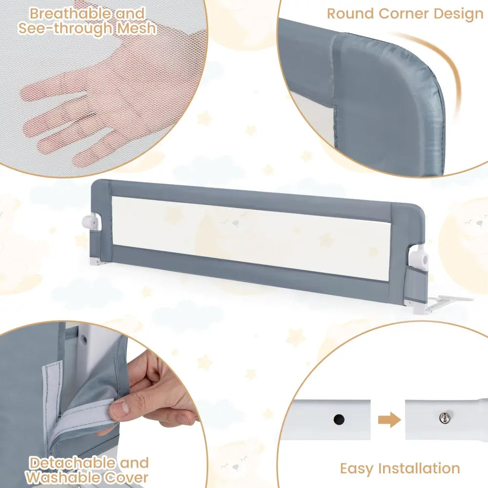 71-Inch Foldable Bed Rail Swing Down Baby Bed Guard Rail with Adjustable Safety Strap-Gray - Gray - Bed Rails