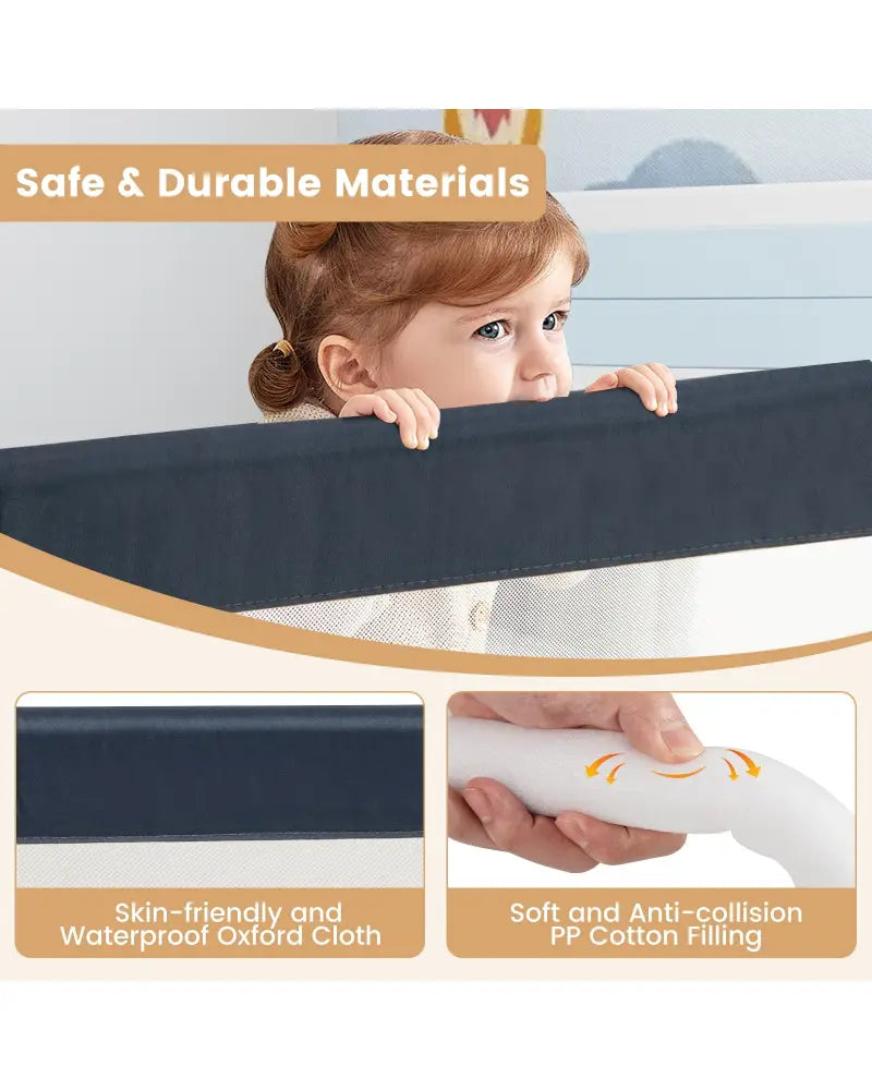 71-Inch Foldable Bed Rail Swing Down Baby Bed Guard Rail with Adjustable Safety Strap-Blue - Blue - Bed Rails