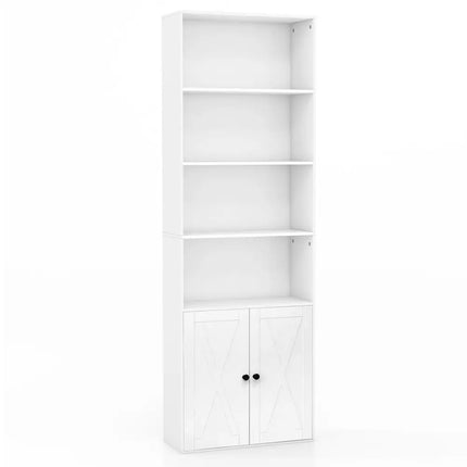 71 Inch Freestanding Bookshelf with 6 Shelves and 2-Door Cabinet-White - White - Bookcases