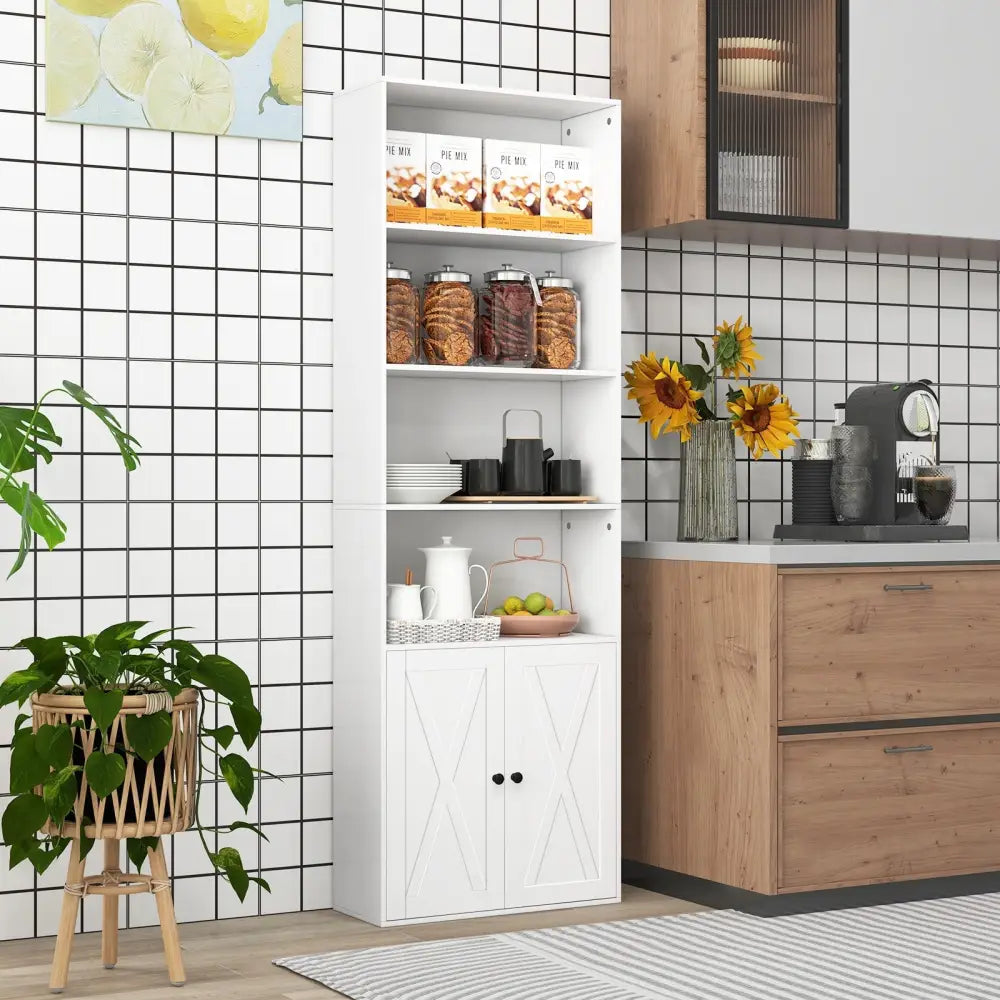 71 Inch Freestanding Bookshelf with 6 Shelves and 2-Door Cabinet-White - White - Bookcases