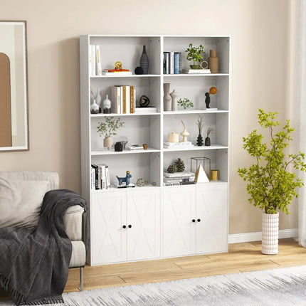71 Inch Freestanding Bookshelf with 6 Shelves and 2-Door Cabinet-White - White - Bookcases