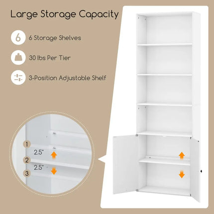 71 Inch Freestanding Bookshelf with 6 Shelves and 2-Door Cabinet-White - White - Bookcases