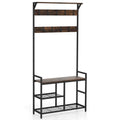 71 Inch Freestanding Hall Tree with Shoe Bench and 9 Removable Hooks-Rustic Brown - Rustic Brown - Coat Racks & Hall